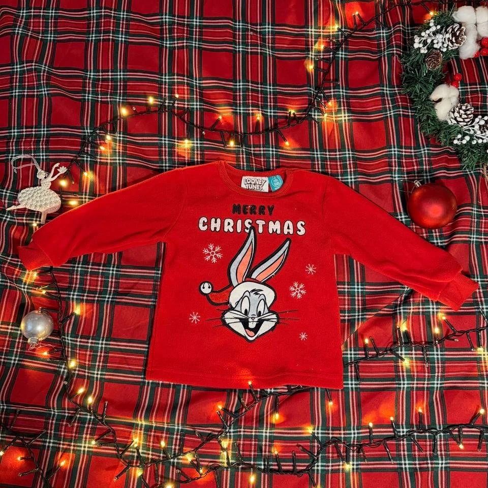 Світшот флісовий червоний «Merry Christmas» (Багз Банні) — фото 1