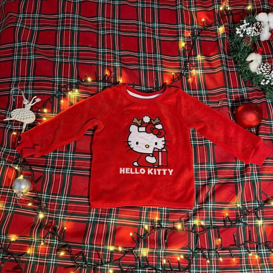Світшот плюшевий червоний «Hello Kitty» (з ріжками й подарунком) — фото 1